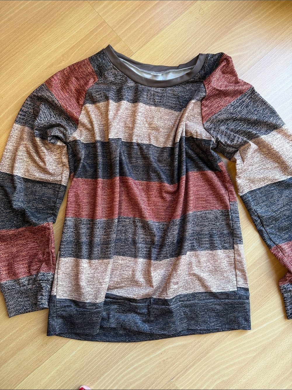 Women’s Long Sleeve Striped Top in Rust, Cream & Charcoal